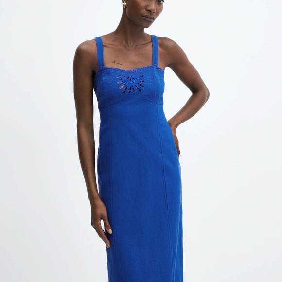 Mango Eyelet Embroidered Blue Midi Dress - Picture 4 of 4